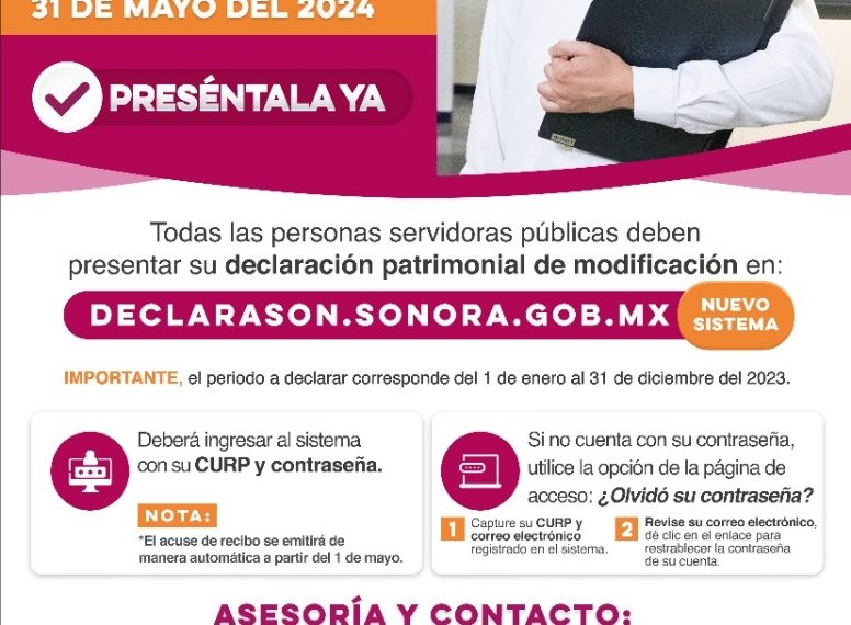 Adelanta Contraloría Sonora llamado para presentar Declaración Patrimonial 2024