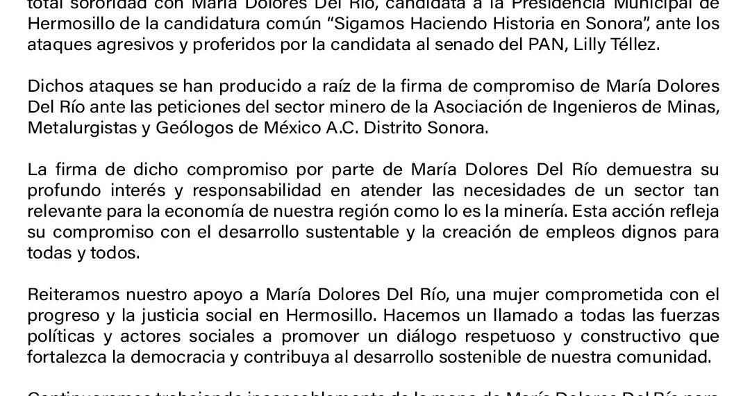 El Partido Verde Sonora se solidariza con María Dolores Del Río ante ataques verbales