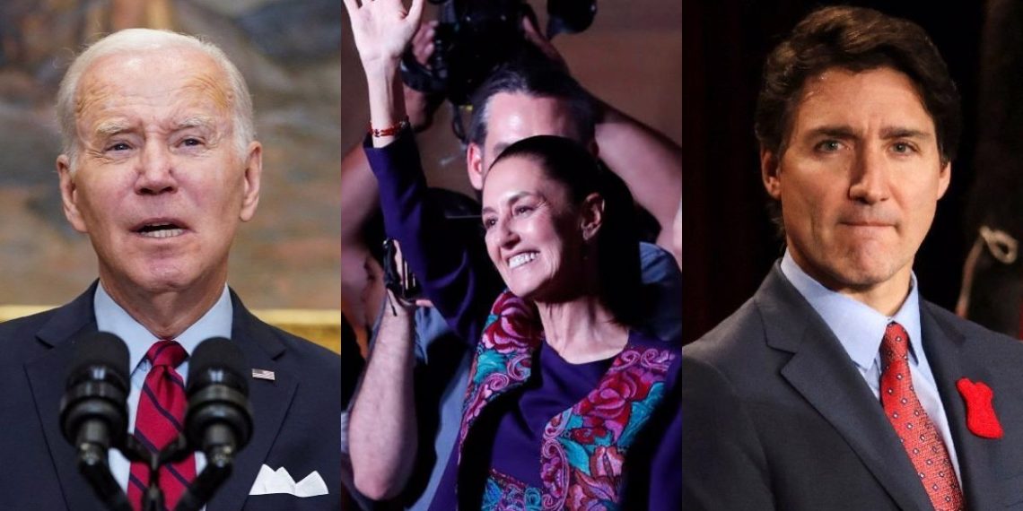Joe Biden y Justin Trudeau felicitan a Claudia Sheinbaum