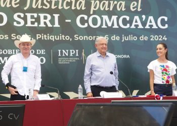 Presiden Gobernador Durazo, presidente López Obrador y presidenta electa Sheinbaum continuidad de restitución de derechos a comunidad Seri
