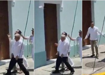 Lanzan botella de agua a AMLO en Veracruz