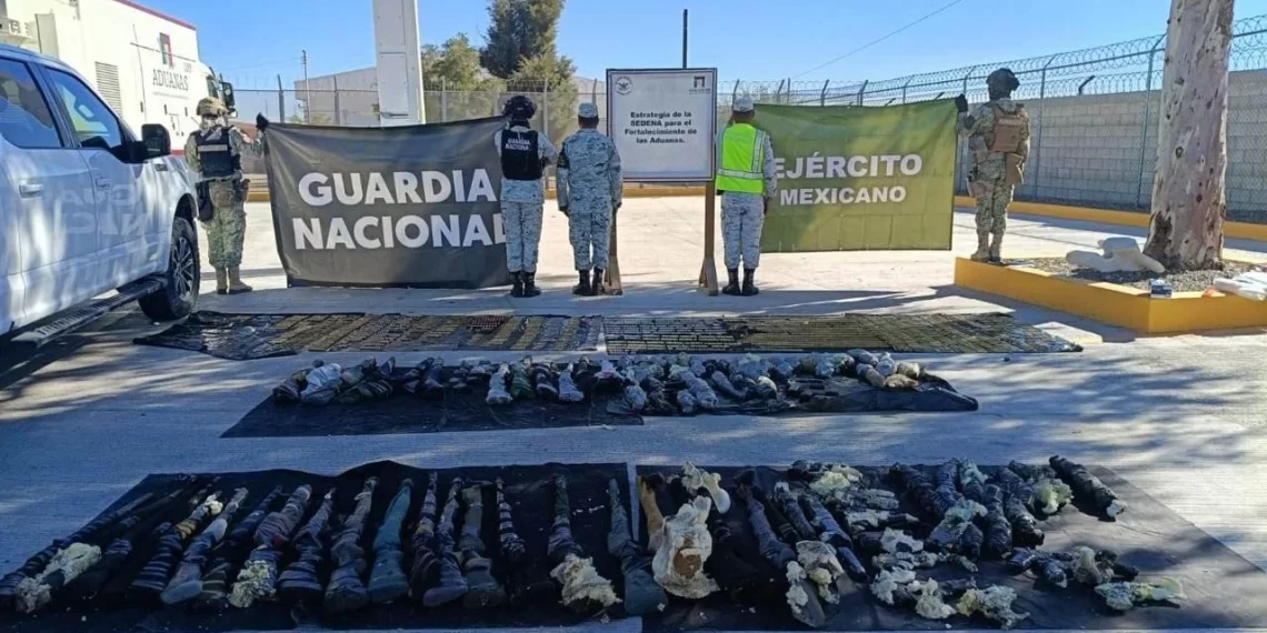 Confisca GN en aduana de Sonoyta más de 50 mil cartuchos y casi 60 armas