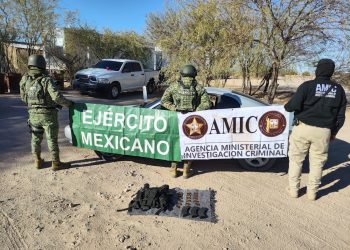Aseguran vehículo, cargadores y cartuchos en operativo conjunto en Sonoyta