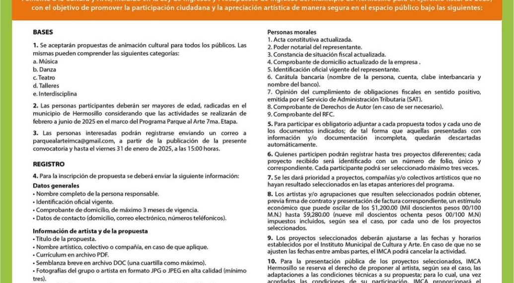 Lanza IMCA convocatoria de la séptima etapa del programa Parque al Arte