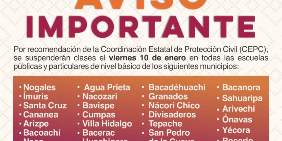 Se mantiene suspensión de clases este viernes 10 de enero en 30 municipios: SEC