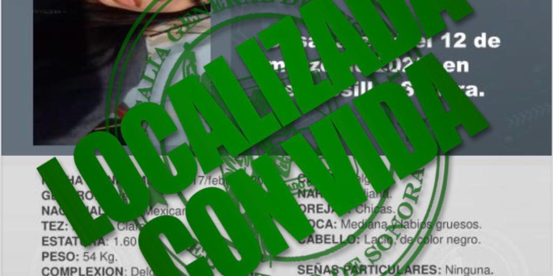 Localizada menor desaparecida en Hermosillo sana y salva