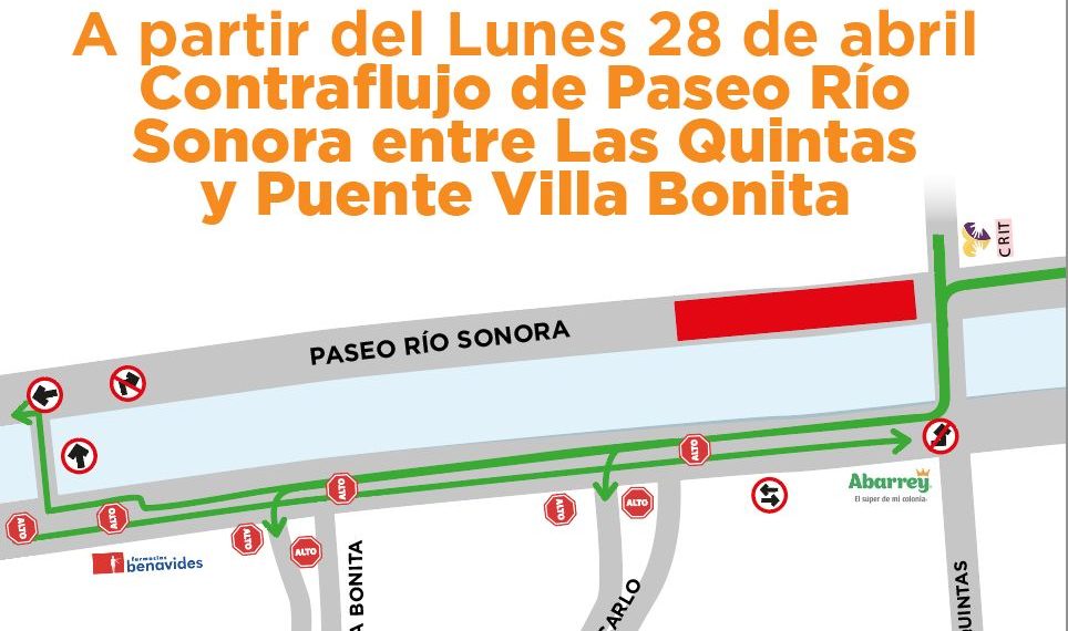 Este lunes 28 se habilitarán dos sentidos en el cuerpo sur de Paseo del Río Sonora