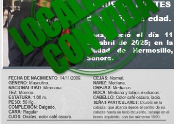 Localizado con vida menor reportado como desaparecido en Hermosillo