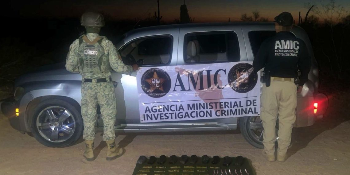 Asegura AMIC y DEFENSA vehículo, municiones y droga en Sonoyta