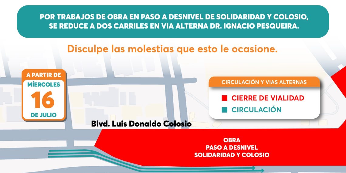 Reitera Ayuntamiento de Hermosillo llamado a tomar precauciones por reducción de carriles en la calle Doctor Pesqueira