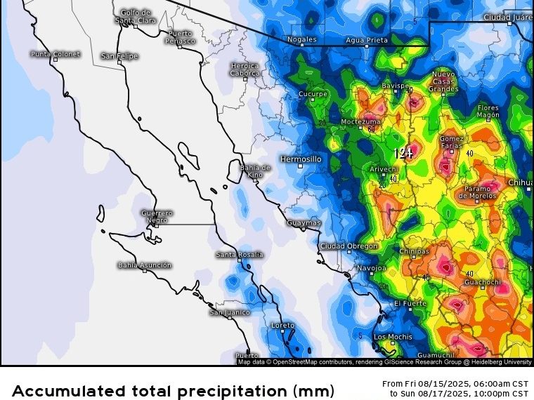 Gobierno de Sonora informa que se pronostican tormentas durante todo este fin de semana en el territorio estatal