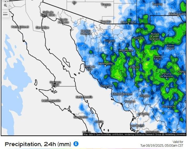 Gobierno de Sonora informa que se mantiene el pronóstico de lluvias para esta semana