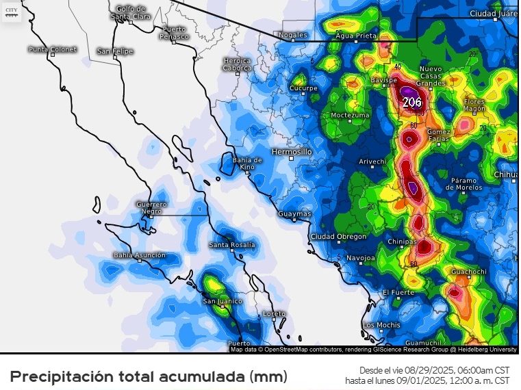 Gobierno de Sonora informa que se espera un fin de semana con altas probabilidades de lluvias