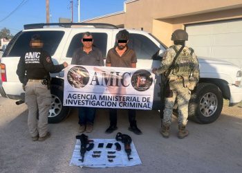 En operativos conjuntos en Sonoyta, AMIC y DEFENSA aseguran armas, droga y vehículo; detienen además a cinco personas
