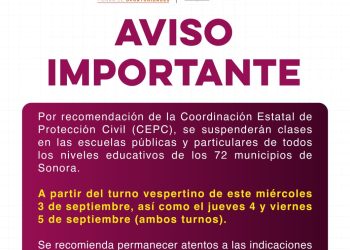 Emite Gobierno de Sonora medidas preventivas para el sector educativo ante pronóstico de lluvias: SEC