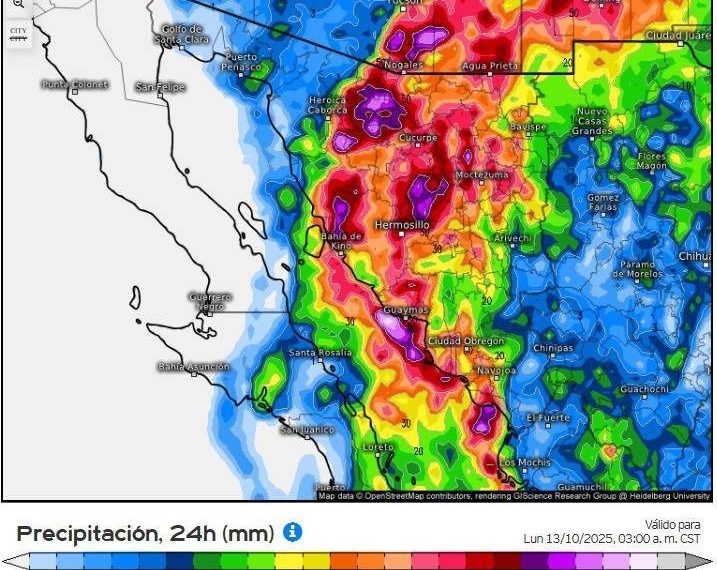 Gobierno de Sonora informa posibles lluvias intensas por “Priscilla”
