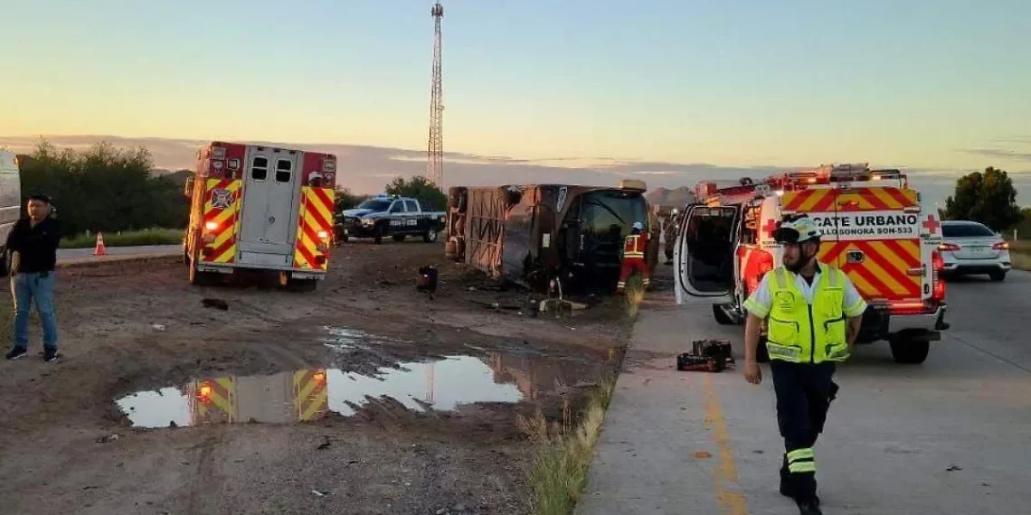 Accidente en autobús de pasajeros deja siete fallecidos y varios lesionados en el tramo carretero Hermosillo–Guaymas