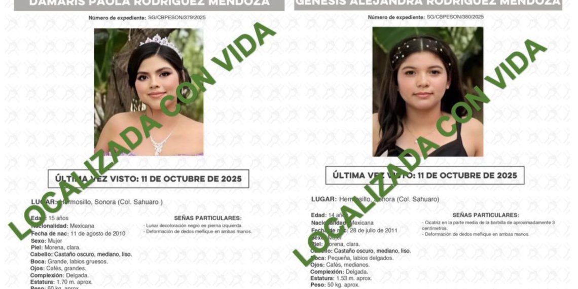 Localizadas dos menores reportadas como desaparecidas en Hermosillo