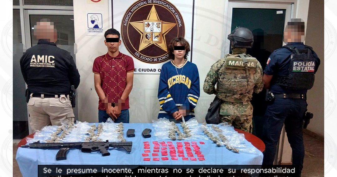 Operativo conjunto asegura droga, arma y detiene a dos personas en Cajeme