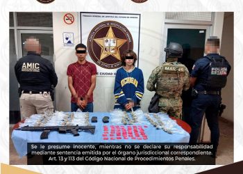 Operativo conjunto asegura droga, arma y detiene a dos personas en Cajeme