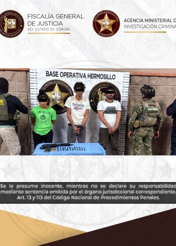 Operativo conjunto de AMIC, SEMAR y PESP deja tres detenidos, droga y arma asegurada en Hermosillo