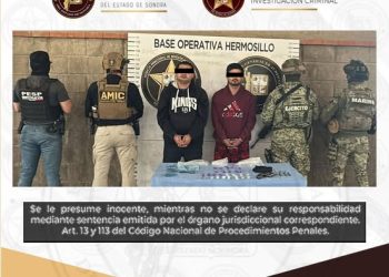 En cateo, AMIC detiene a dos hombres, aseguran drogas y arma de fuego en Hermosillo