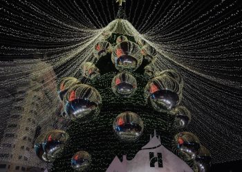Viven familias de Hermosillo espectacular encendido de árbol navideño