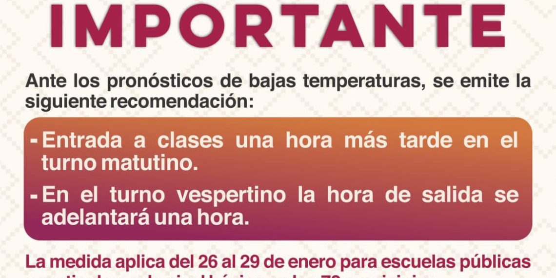 Anuncia Gobierno de Sonora modificación del horario de clases en escuelas de nivel básico: SEC