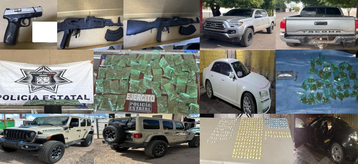 Operativos coordinados de la Policía Estatal permiten importantes aseguramientos en Nogales, Navojoa y Hermosillo