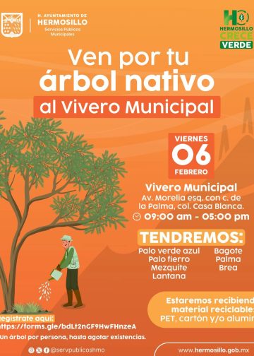 Invita Ayuntamiento de Hermosillo a participar en la donación de árboles nativos del Vivero Municipal