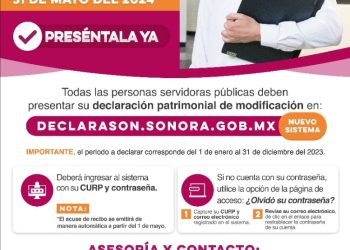 Adelanta Contraloría Sonora llamado para presentar Declaración Patrimonial 2024