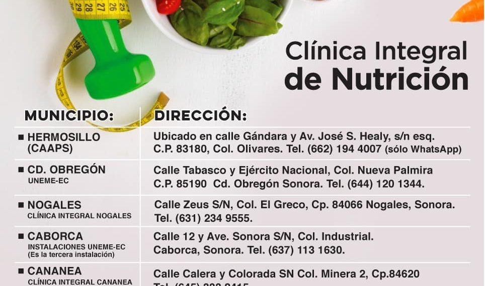 El estado de Sonora cuenta con cinco Clínicas Integrales de Nutrición