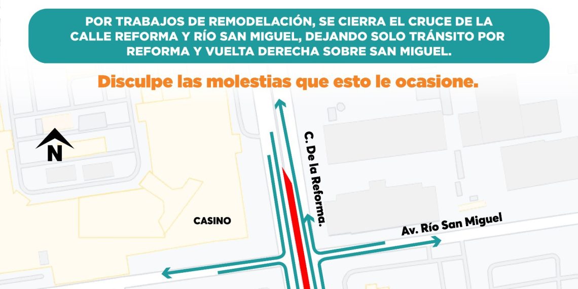 Orienta Tránsito Municipal por cierre de vialidades en Reforma y Paseo San Miguel