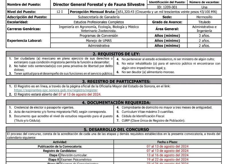 Lanza Sagarhpa convocatoria para ocupar la Dirección General Forestal y de Fauna Silvestre