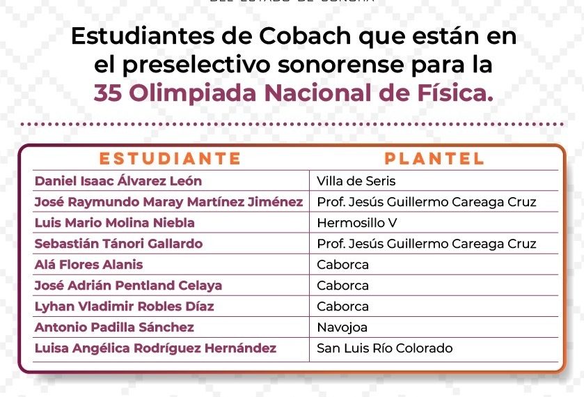 Estudiantes de Cobach Sonora integran preselectivo para la 35 Olimpiada Nacional de Física