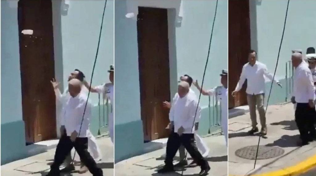 Lanzan botella de agua a AMLO en Veracruz