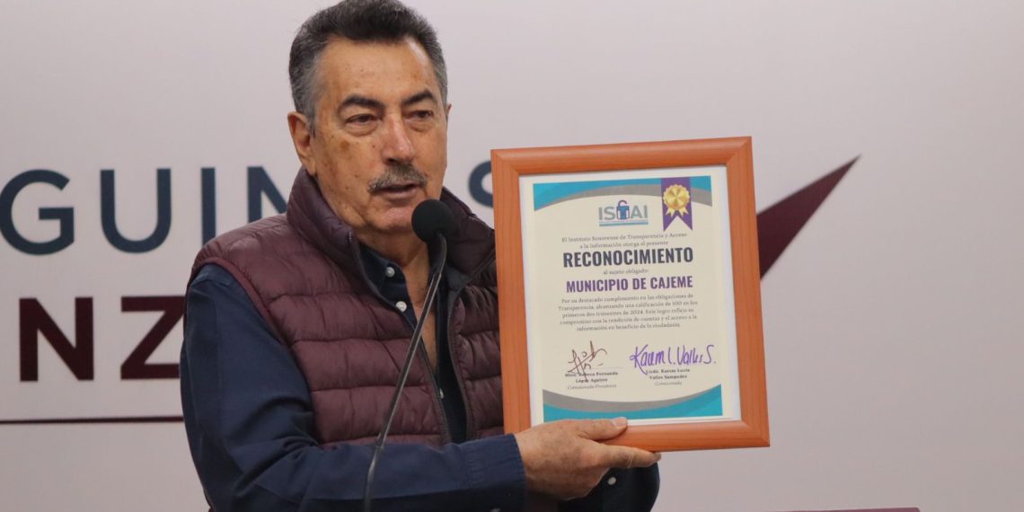 Gobierno de Cajeme recibe reconocimiento por su compromiso con la transparencia