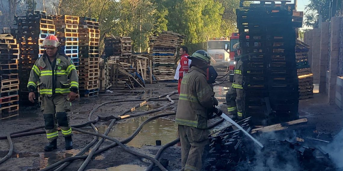Sofocan Bomberos de Hermosillo incendio en una fábrica de tarimas de madera