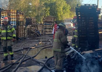 Sofocan Bomberos de Hermosillo incendio en una fábrica de tarimas de madera