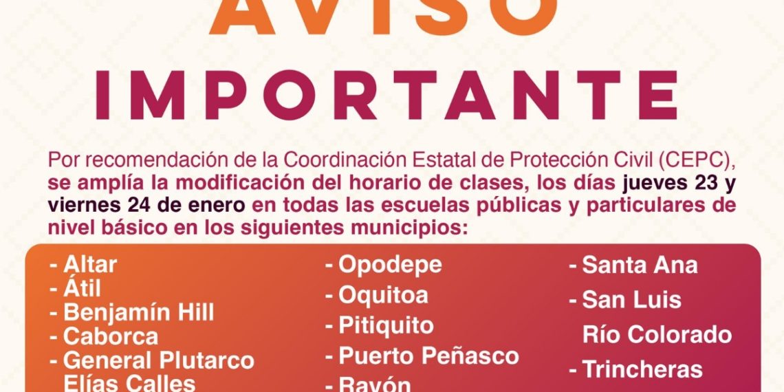 Modificación de horario se amplía a 13 municipios por recomendación de Protección Civil: SEC