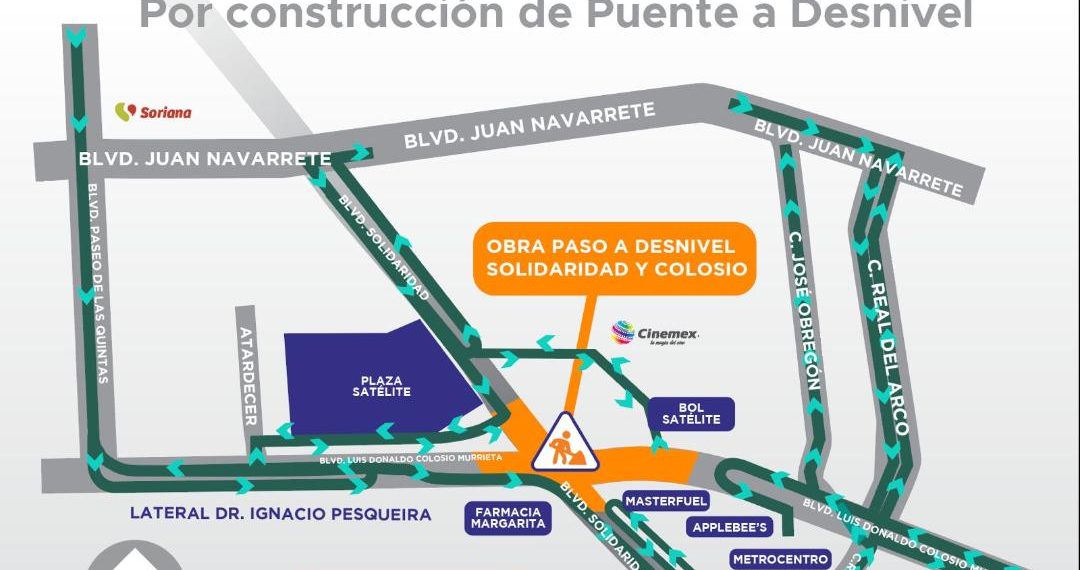 A partir del jueves 2 transitarán automovilistas por rutas alternas de Colosio y Solidaridad por inicio de obra de paso desnivel