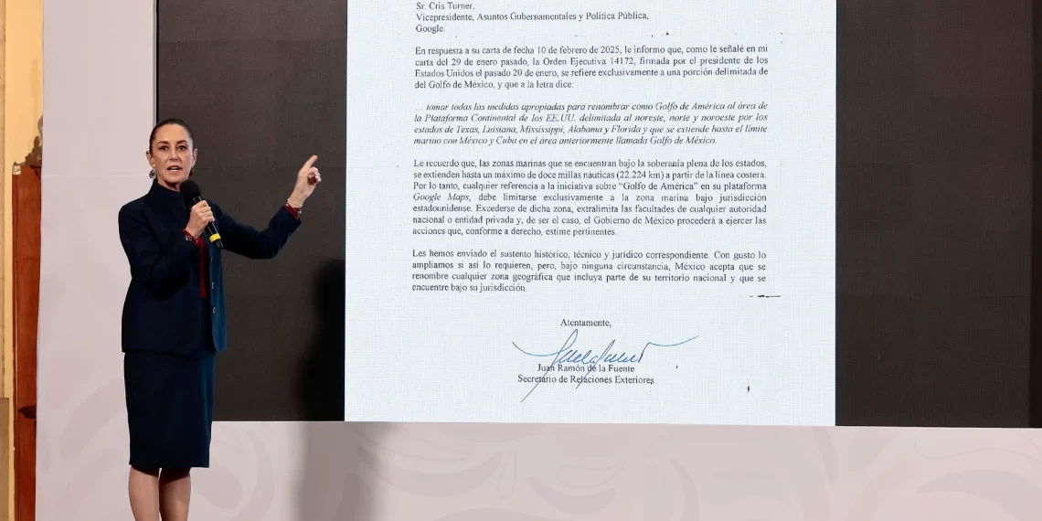 Sheinbaum dice que Google “está mal” por carta en donde defiende el ‘Golfo de América’