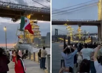 Choca Buque escuela ‘Cuauhtémoc’ con Puente de Brooklyn