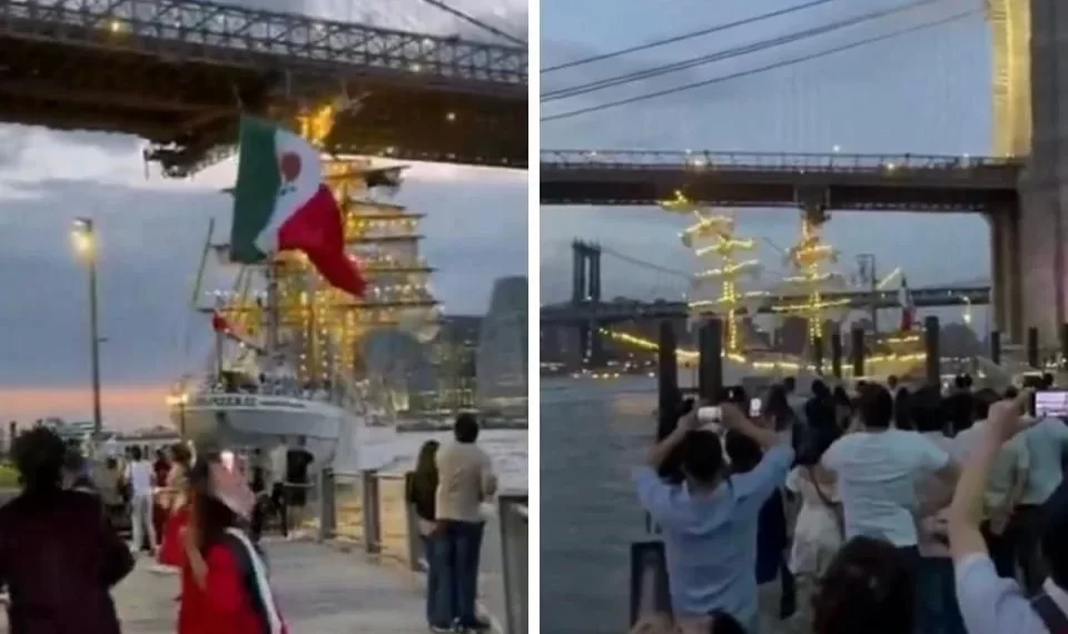 Choca Buque escuela ‘Cuauhtémoc’ con Puente de Brooklyn