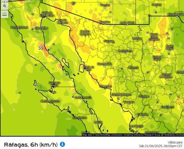 Gobierno de Sonora informa posibles rachas fuertes de viento en los próximos días