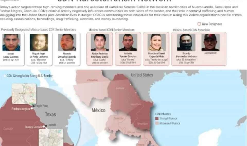 Sanciona EU a tres del Cártel del Noreste y a ‘narcorrapero’