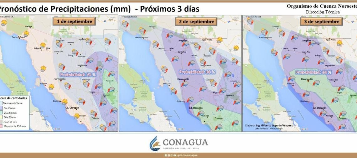 Gobierno de Sonora alerta por probabilidad de lluvias de intensas a muy intensas en la entidad
