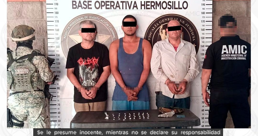 Resulta positivo cateo en Hermosillo; tres personas detenidas y droga asegurada