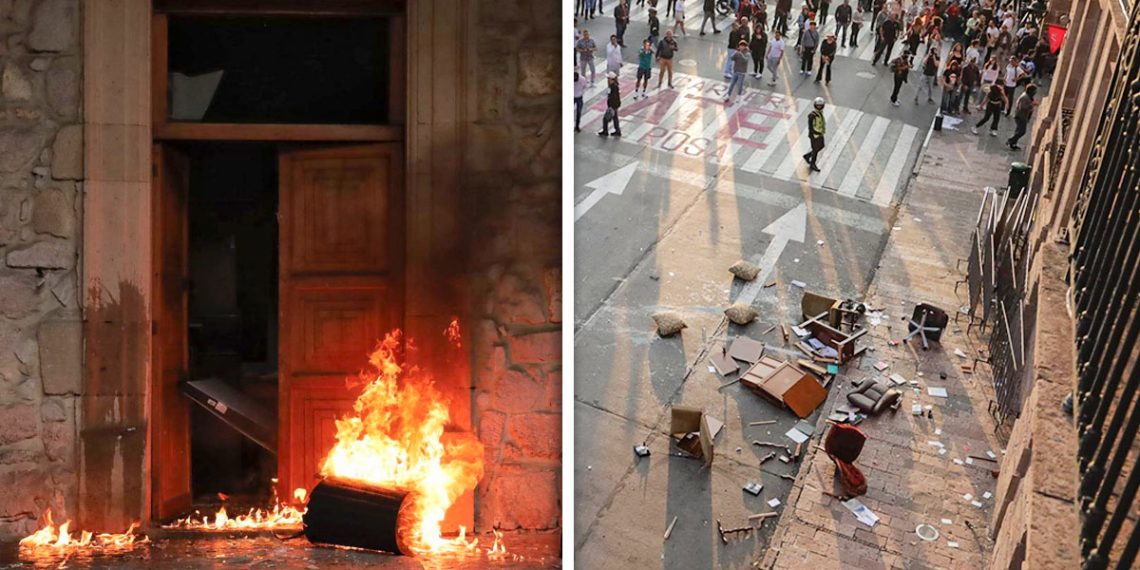 Destrozos en Palacio de Gobierno de Morelia tras marcha por asesinato de Manzo; ocho detenidos