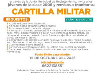 Invitan a Jóvenes clase 2008 y remisos a iniciar el trámite de su Cartilla del Servicio Militar Nacional